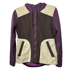 Title‎ Nine Sherpa Beaten Path Zip Front Hooded Jacket XS Purple Cream Brown